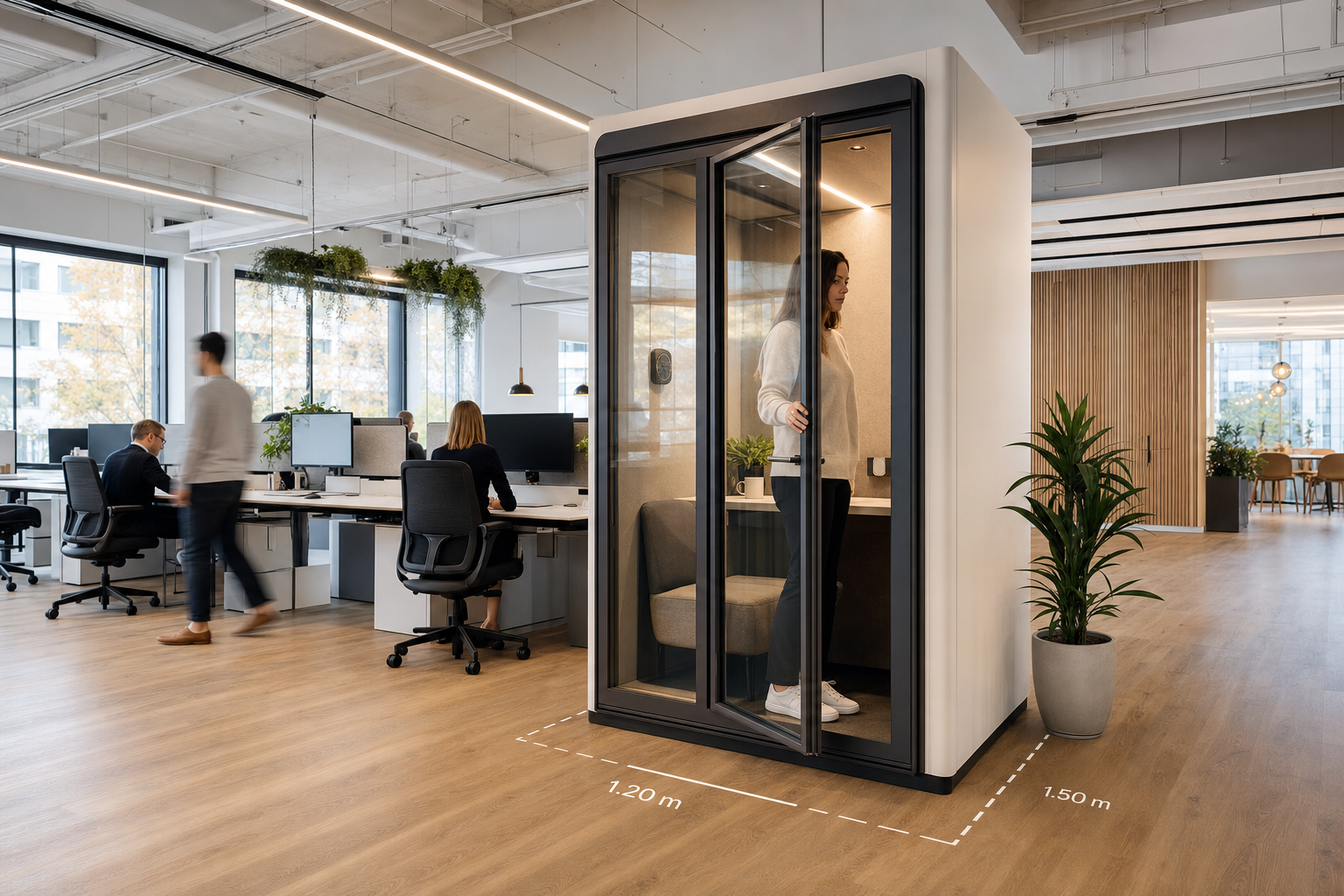 Geluidsdichte cabine in open kantoor