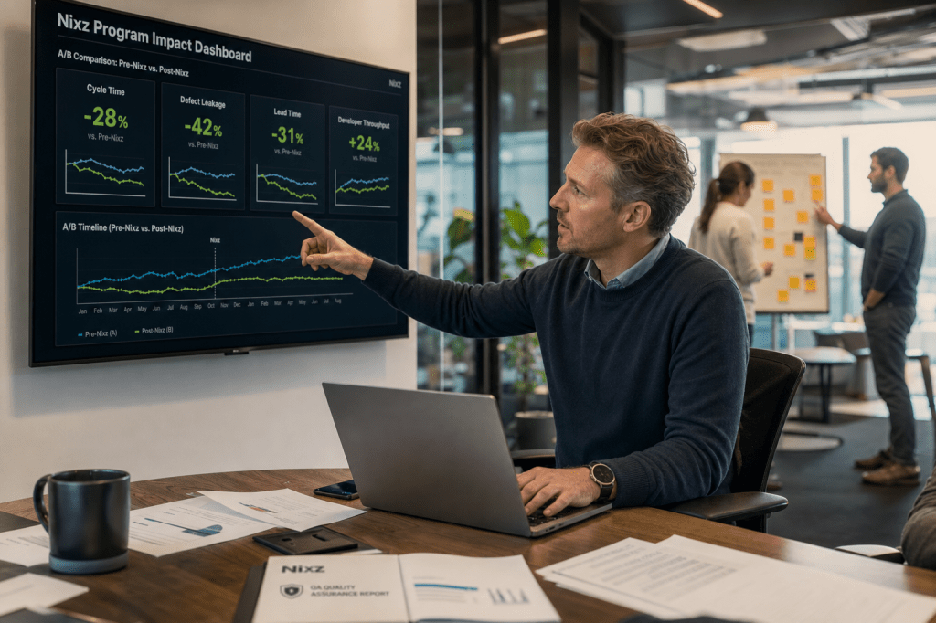 Welke KPI’s en meetmethodes laten het beste zien of Nixz daadwerkelijk tijdwinst en hogere kwaliteit in IT- en softwareprocessen oplevert?