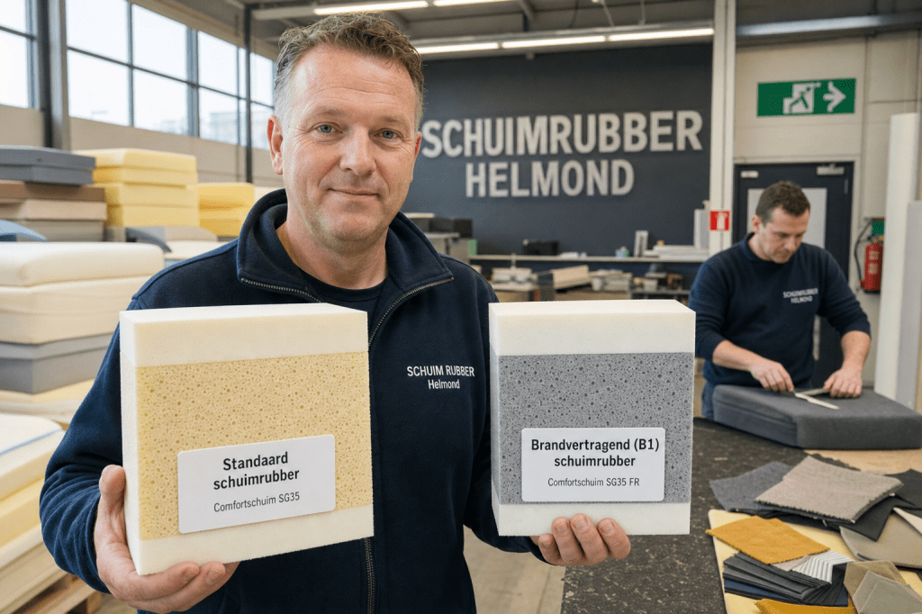 Wat is het verschil tussen standaard schuimrubber en brandvertragend (B1) schuimrubber, en wanneer heb je dat in Helmond&nbsp;nodig?